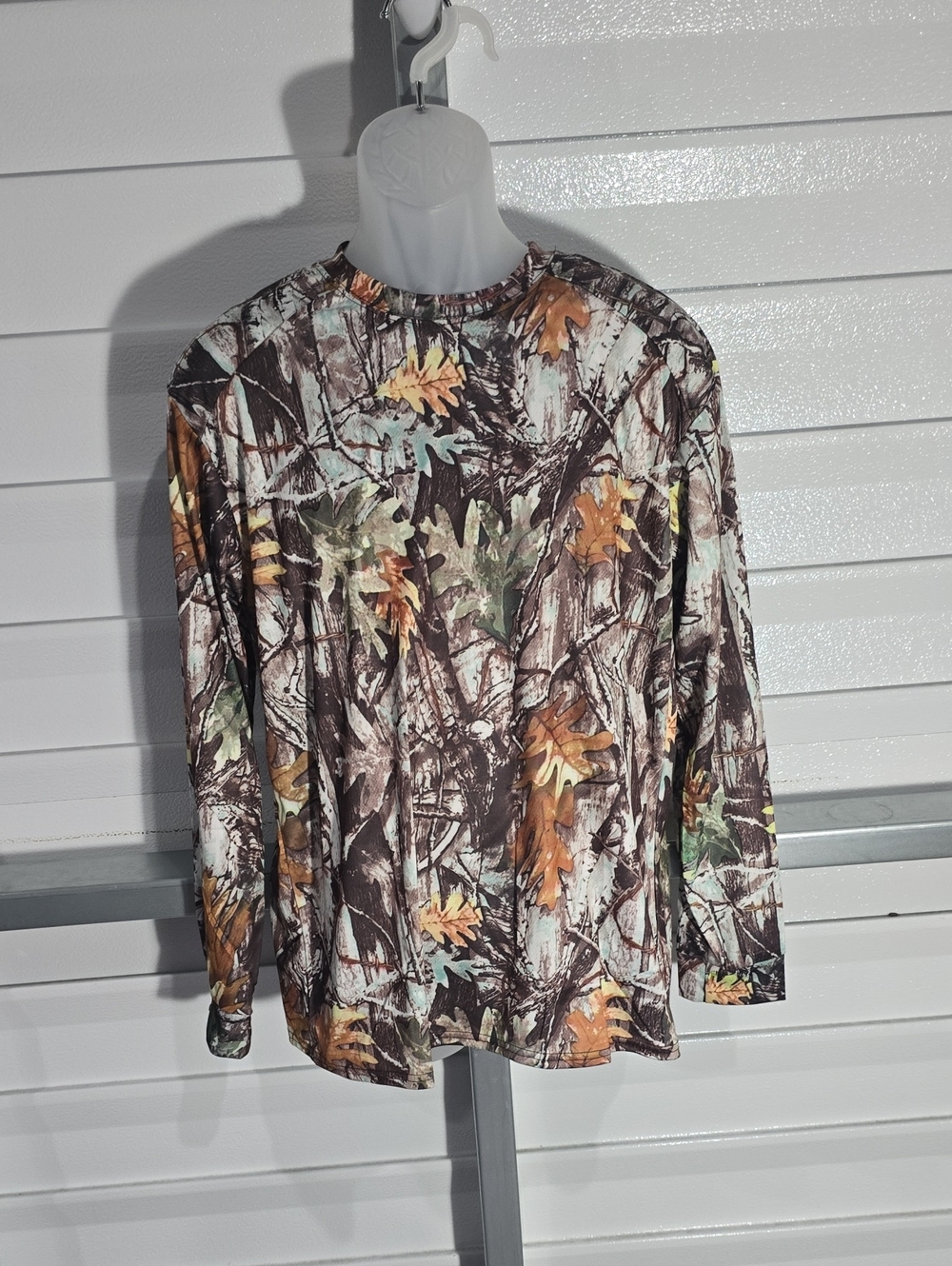 Men's Long-Sleeve Camo Hunting Shirt - Brown/Green Leaf Print Size Medium